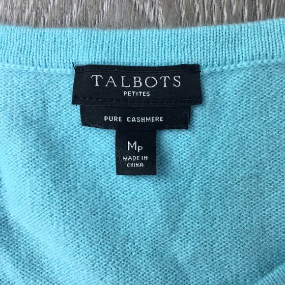 Talbots Petites Pure 100% Cashmere Knit Pullover Sweater Round Neck Teal Blue MP - Picture 4 of 5